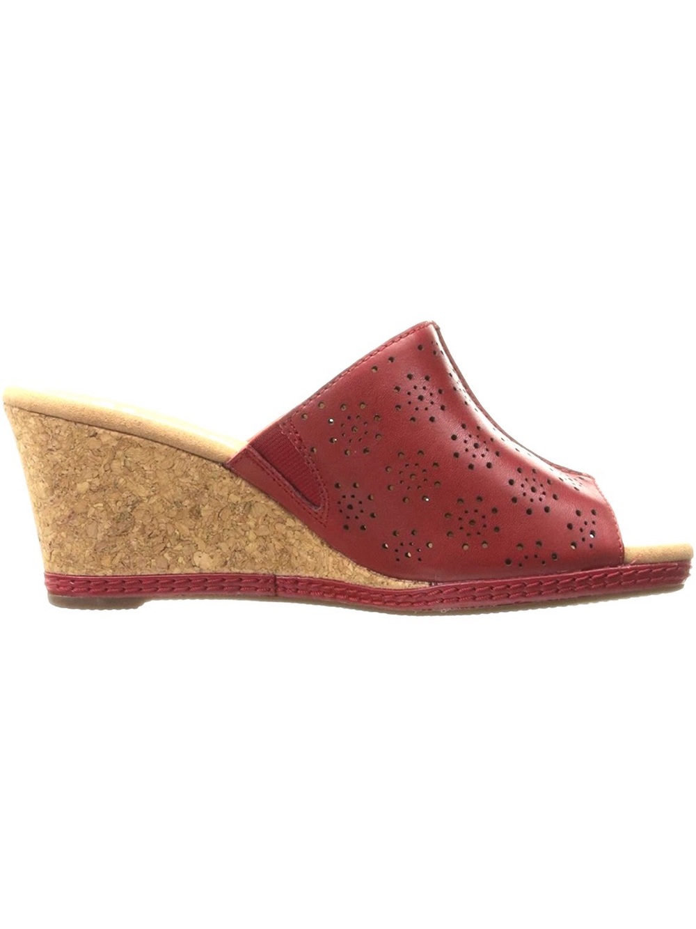CLARKS WOMENS HELIO CORRIDOR RED PERFORATED LEATHER CORK WEDGE SANDALS NEW Sz8.5 - Picture 3 of 12